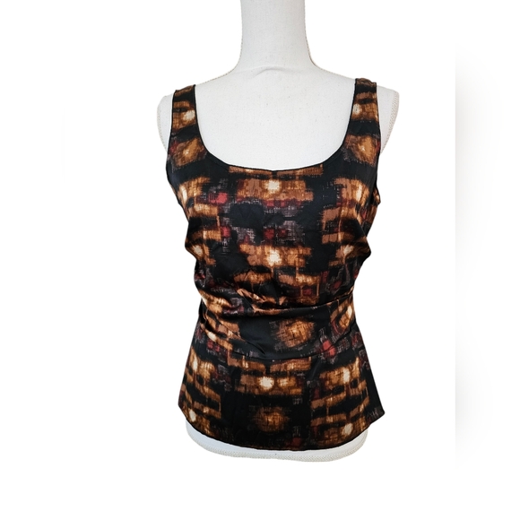 NWT Elie Tahari silk shell blouse gold brown and black size S - Picture 3 of 12